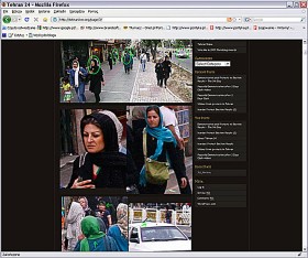 Codzienne migawki z ulicy na blogu Tehran 24. Autor ukazuje nastrój kampanii wyborczej, wychwytując zielone akcenty w strojach przechodniów