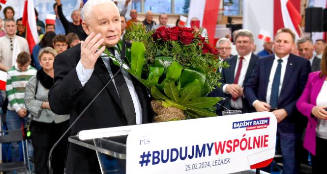 Prezes PiS Jarosław Kaczyński w czasie ostatniej kampanii samorządowej. Kwiecień 2024 r.