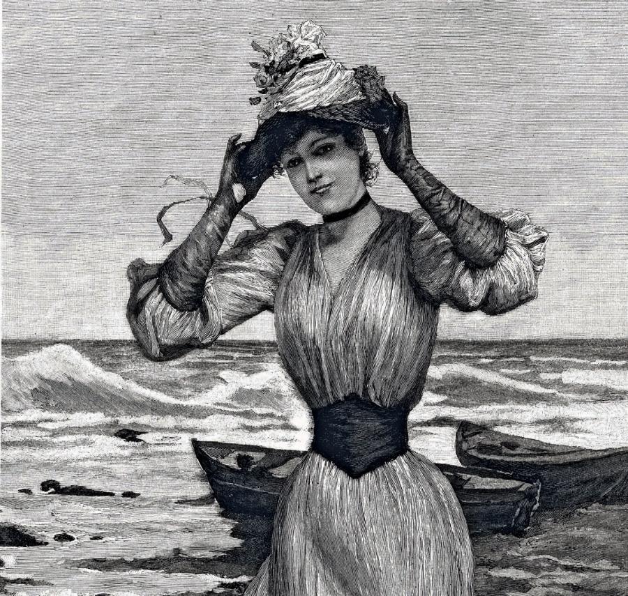 W czasie wakacji nad morzem pod koniec XIX i na początku XX w. obowiązywał swoisty dress code. Modne były kapelusze i ubiór, który mimo wypoczynku nie pozbawiał kobiecości.