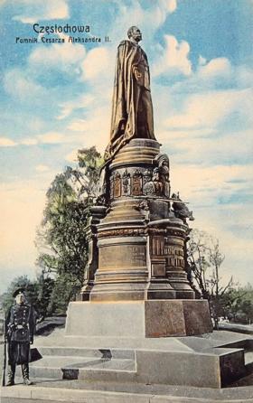 Pomnik cara Aleksandra II w Częstochowie, pocztówka z XIX w.