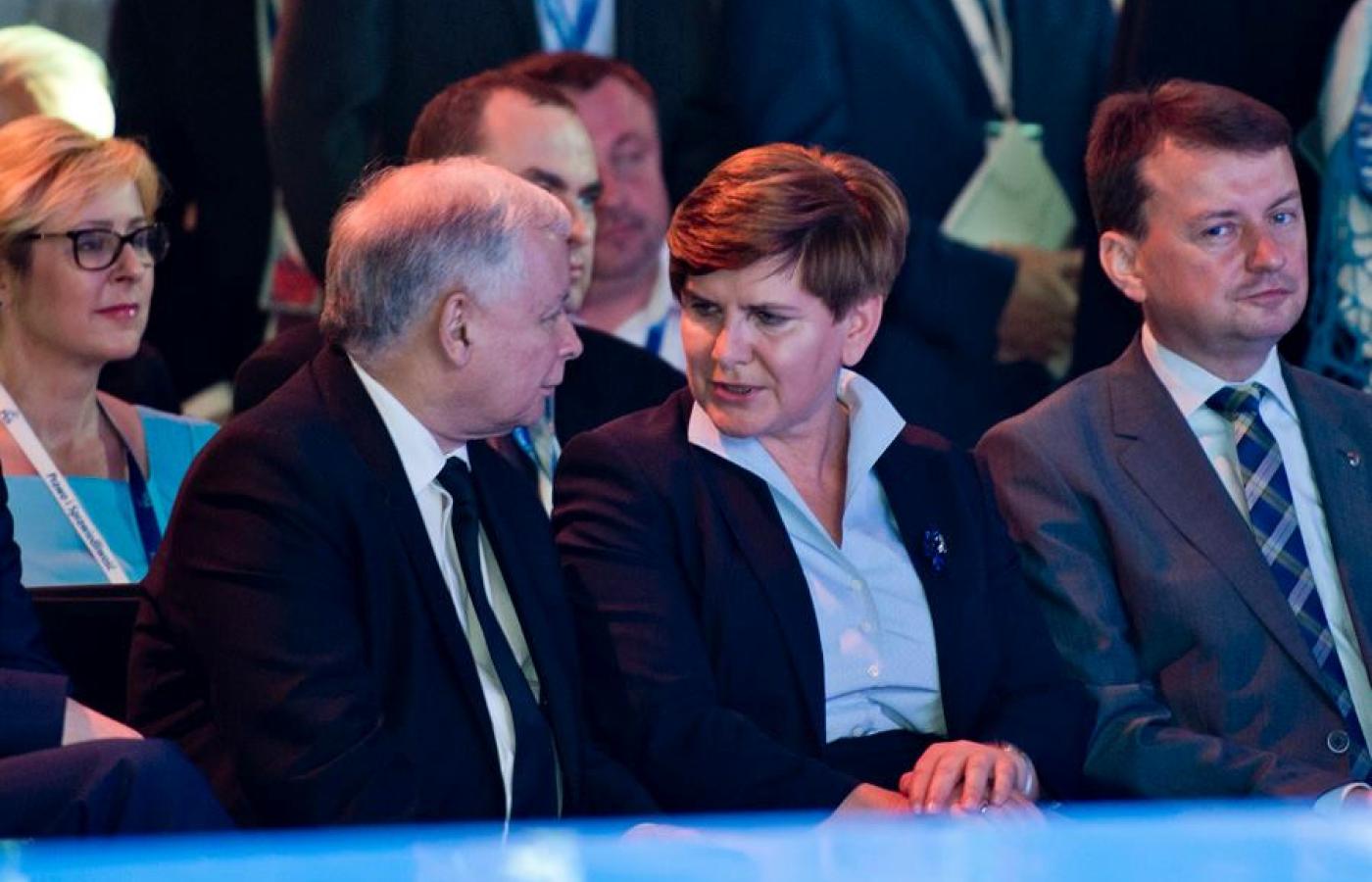 Jarosław Kaczyński i Beata Szydło na konwencji PiS w Katowicach, lipiec 2015 r.