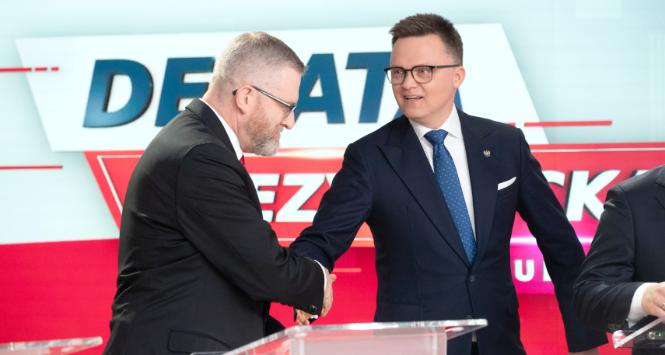 Grzegorz Braun i Szymon Hołownia, 14 kwietnia 2025 r.