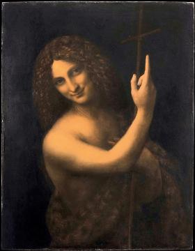 Leonardo da Vinci „Św. Jan Chrzciciel”, 1513–16 (?) r., technika olejna na desce orzechowej, 69 × 57 cm, Luwr, Paryż.