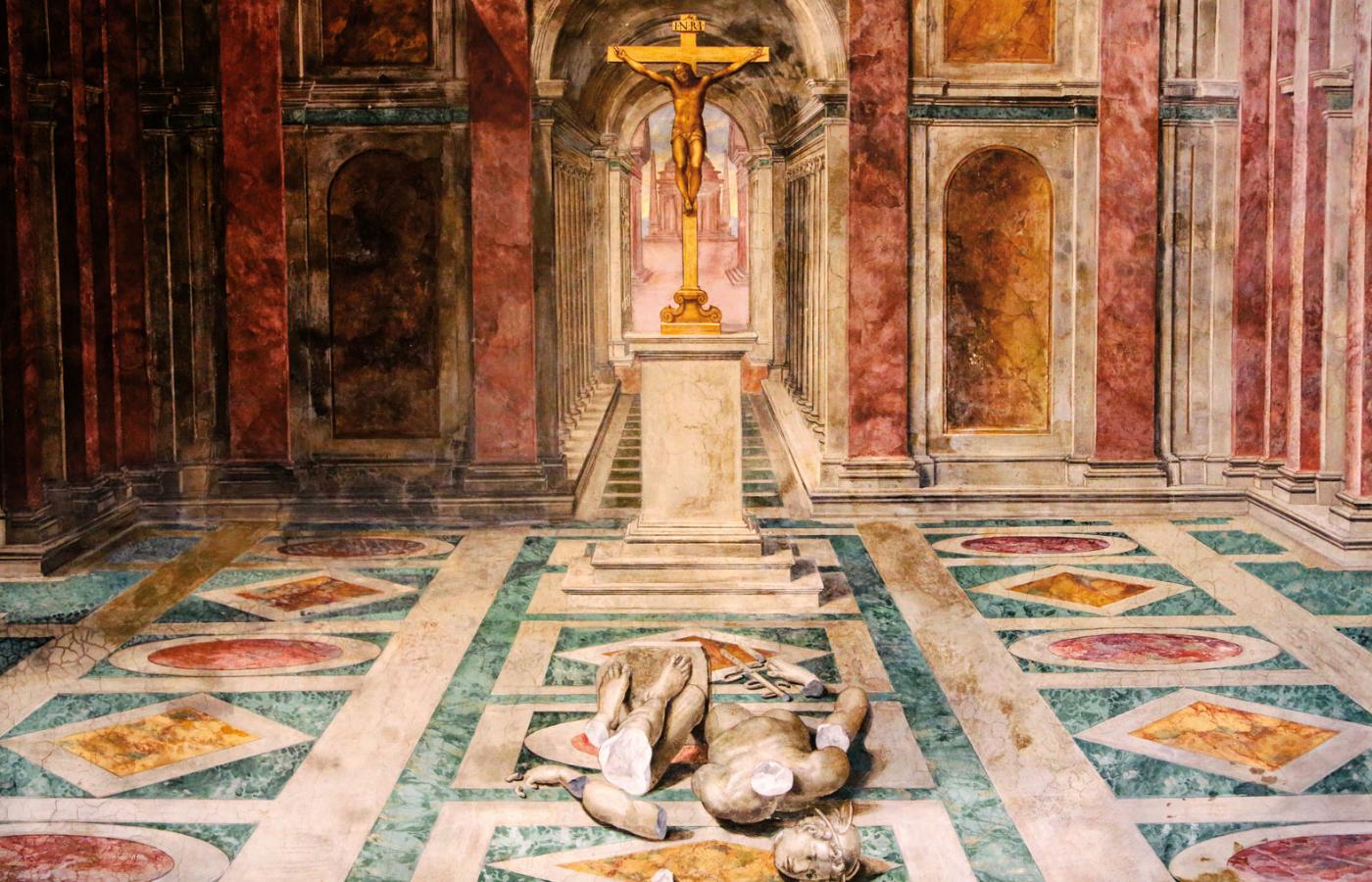 „Triumf religii chrześcijańskiej (nad pogaństwem)” – malowidło Tommasa Lauretiego (1530–1620), Sala di Costantino w Watykanie.