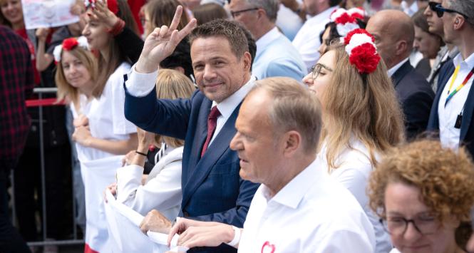 Rafał Trzaskowski na czele Wielkiego Marszu Patriotów, 25 maja 2025 r.