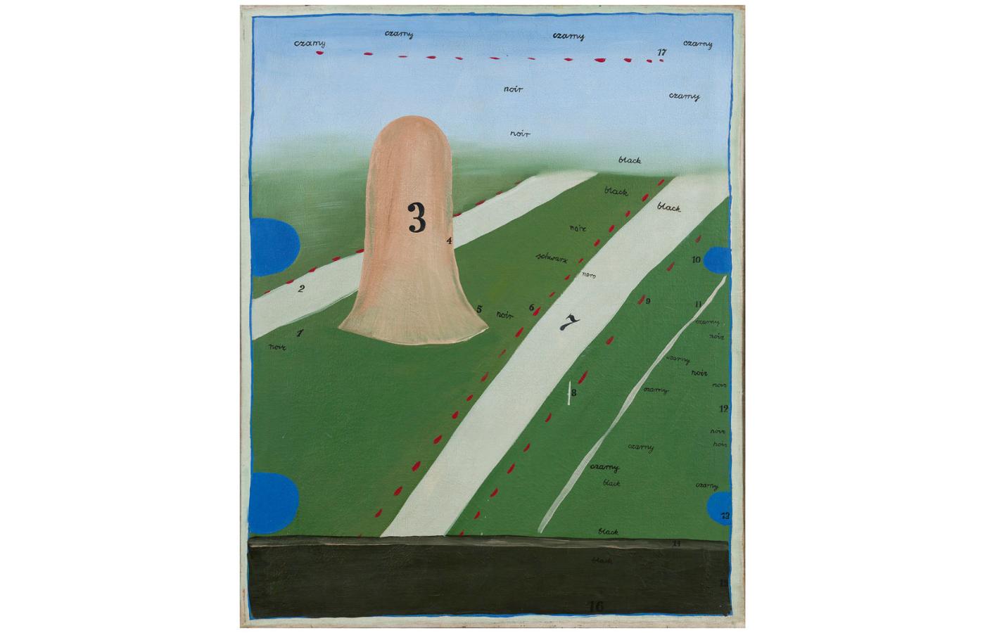 Stanisław Fijałkowski, Autostrada w trakcie wyłaniania się (1972), olej, płótno, 100 x 81 cm.