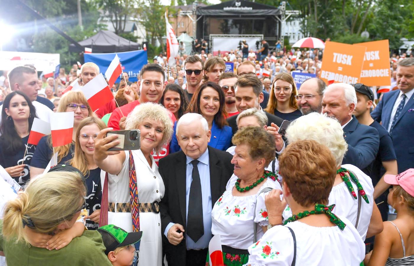 Jarosław Kaczyński na wiecu wyborczym, Sokołów Podlaski, sierpień 2023 r.