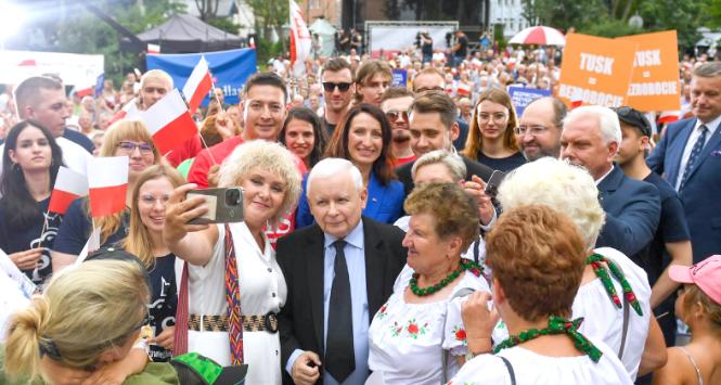 Jarosław Kaczyński na wiecu wyborczym, Sokołów Podlaski, sierpień 2023 r.