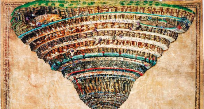 Piekielne kręgi z „Boskiej komedii” Dantego; obraz Sandra Botticellego, po 1480 r.