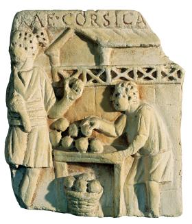 Rzymski sprzedawca pieczywa na reliefie z II w.n.e.