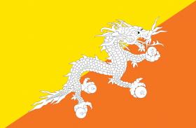 Flaga Bhutanu (żółty – monarchia, pomarańczowy – buddyzm).