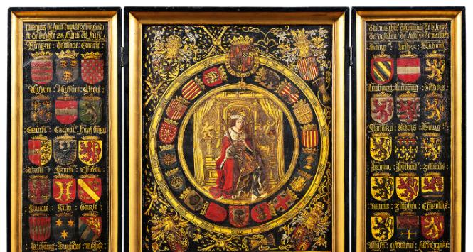 Złoty Wiek Hiszpanii: Karol V w otoczeniu herbów kawalerów Orderu Złotego Runa; tryptyk Jana van Mattena z przeznaczeniem dla kościoła w Hadze, 1545 r.