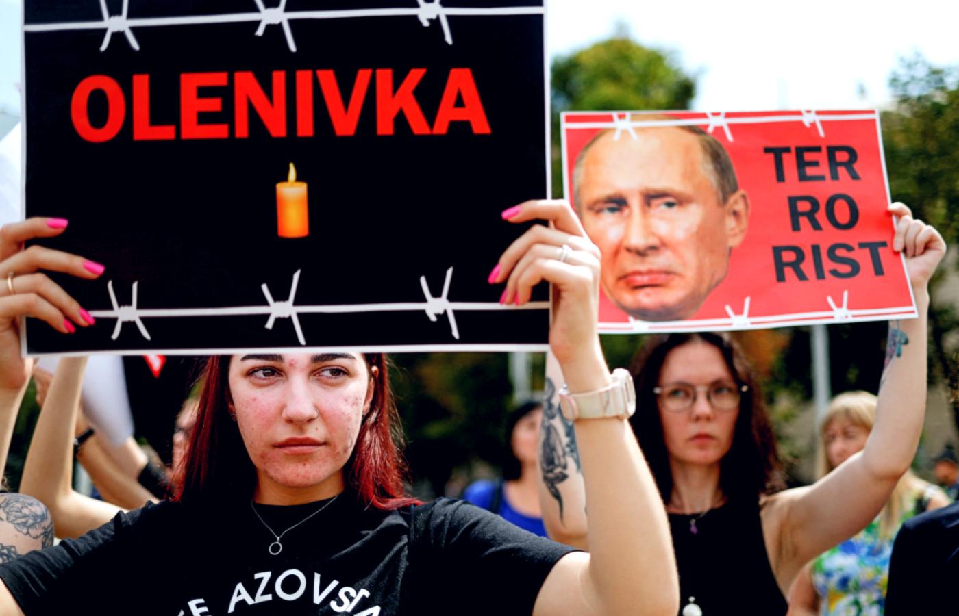 Protest bliskich obrońców Azowstalu domagających się uznania Rosji za sponsora terroryzmu. Kijów, 30 lipca 2022 r.