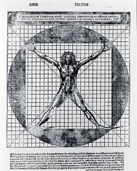Cesare Cesarino, „Człowiek witruwiański”, 1521 r., z „Komentarza do Witruwiusza”, karta 50 recto.