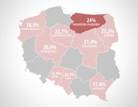 Najniższe rozpowszechnienie stwier­dzono w województwach położonych na przeciwległych krańcach Polski: w pod­karpackim i zachodnio-pomorskim.