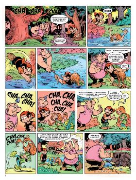 Strona pierwszego od blisko 30 lat pełnometrażowego komiksu serii o przygodach Kajka i Kokosza autorstwa Macieja Kura, Sławomira Kiełbusa i Piotra Bednarczyka.