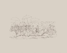 Adaptacja grafiki „Kobiety idą na Wersal” autorstwa Goshki Macugi inspirowana Czarnym Poniedziałkiem.