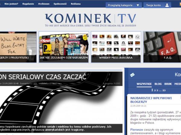 Fragment strony: www.kominek.tv