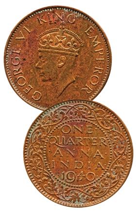 Moneta indyjska z wizerunkiem króla Jerzego VI z 19