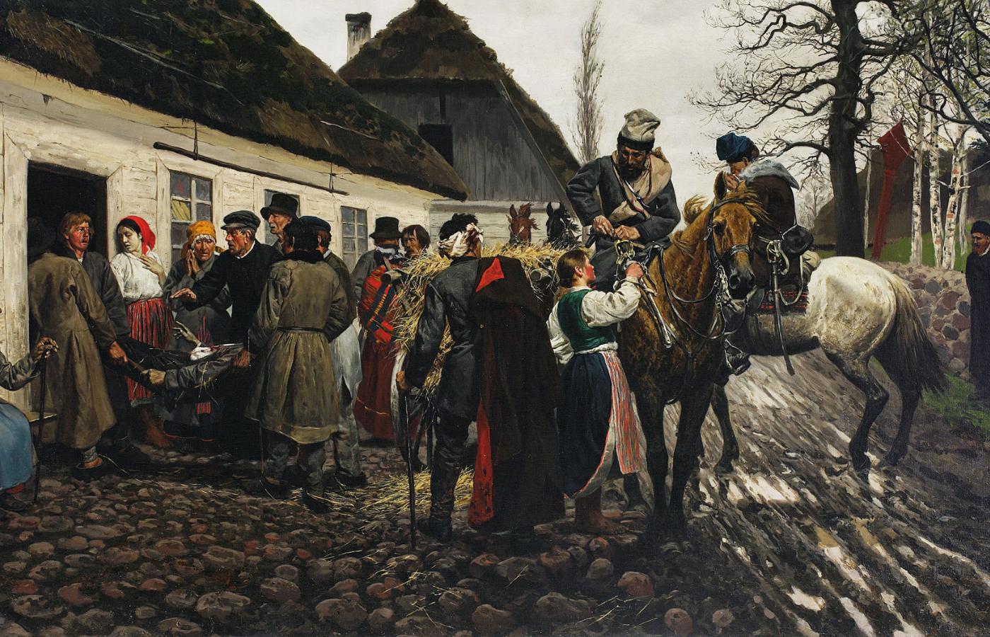 Obraz Stanisława Witkiewicza „Ranny  owstaniec” z 1881 r.