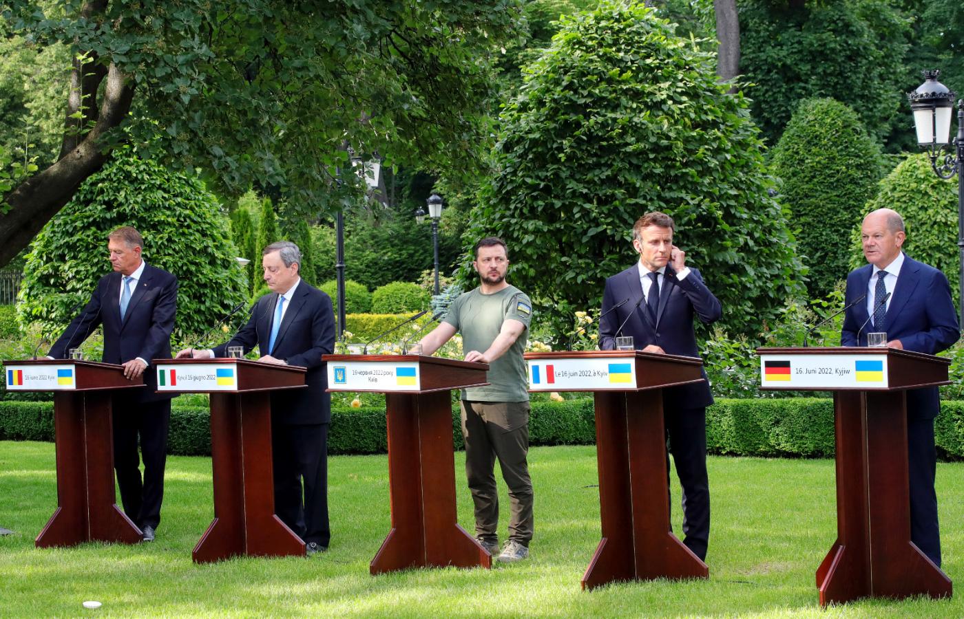 Konferencja prasowa przywódców Francji, Włoch, Niemiec i Rumunii z prezydentem Zełenskim