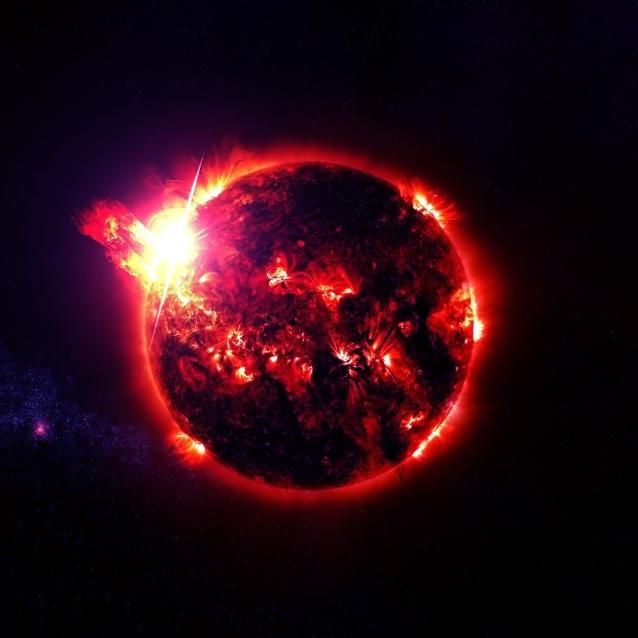 Czerwona egzoplaneta w przestrzeni kosmicznej.