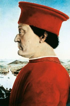 Kondotier Federico da Montefeltro książę Urbino namalowany przez Piero della Francesca.