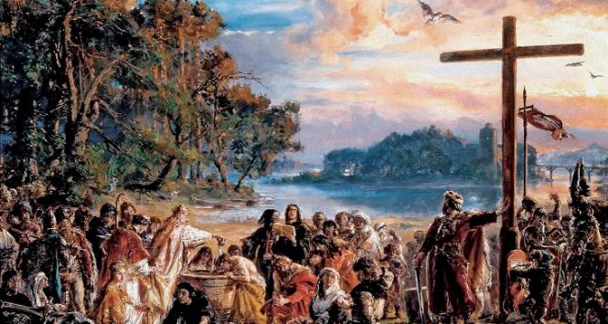 „Zaprowadzenie chrześcijaństwa”, obraz Jana Matejki otwierający cykl „Dzieje cywilizacji w Polsce”, 1889 r.