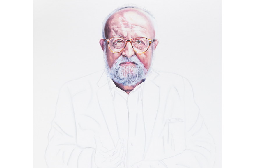 Beata Stankiewicz, Krzysztof Penderecki, 2020–2021, olej, flamaster wodny / płótno, 100 × 70 cm, Kolekcja MOCAK-u