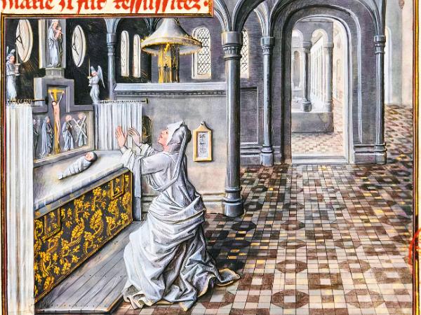 Modlitwa o wskrzeszenie noworodka, ilustracja francuska z XV w.