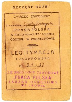 Legitymacja związkowa, 1939 r.