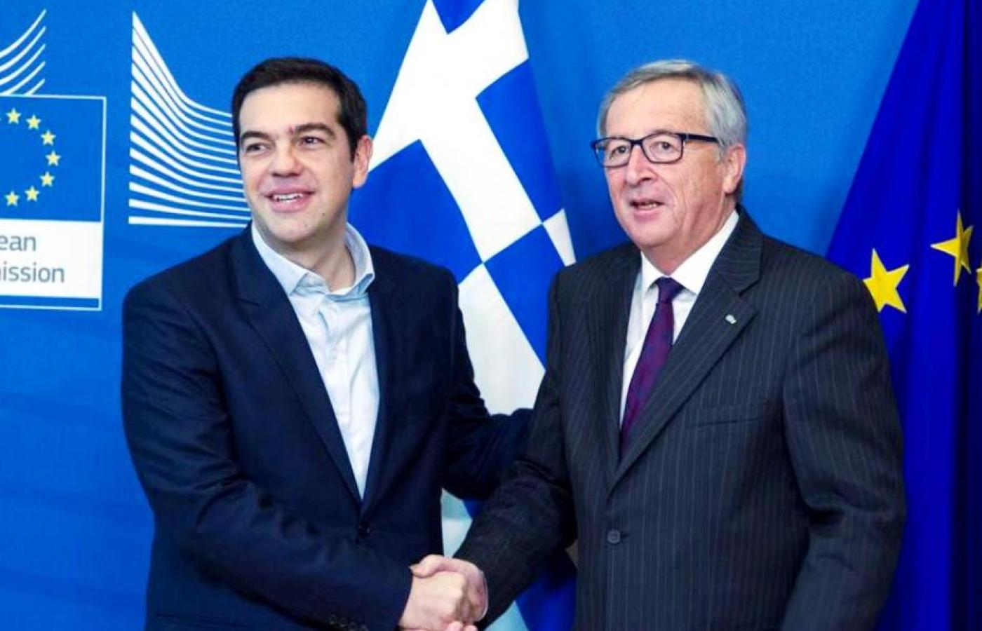 Premier Grecji Alexis Cipras oraz przewodniczący Komisji Europejskiej Jean Claude Juncker, luty 2015.