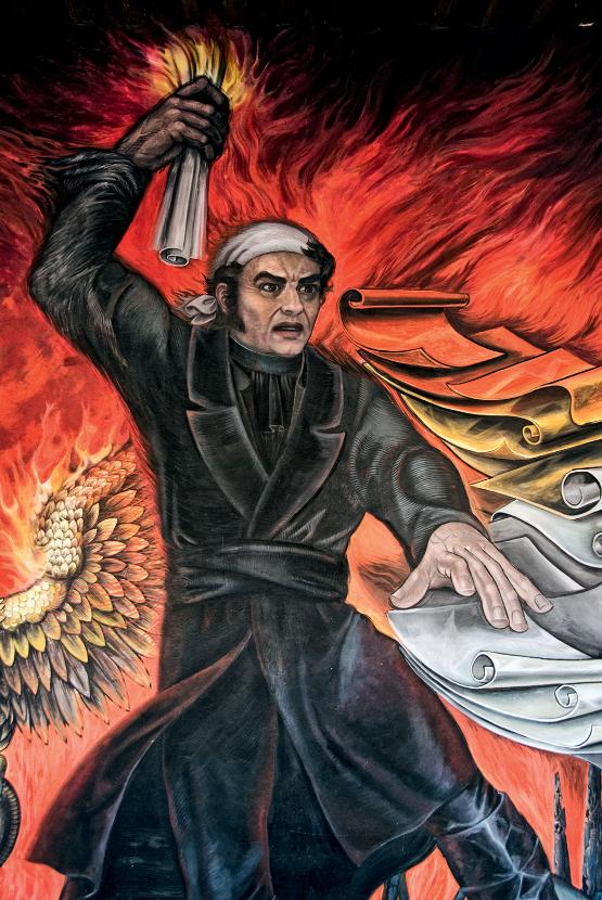 José María Morelos, ksiądz i jeden z meksykańskich libertadorów, autor słów: „Gdy brakuje monarchów, suwerenność spoczywa jedynie w narodzie”; fragment muralu Agustína Cárdenasa, XX w.