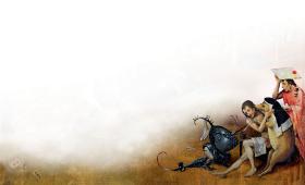 „Ogród rozkoszy ziemskich”. Fragment lewej części przedstawiającej raj.