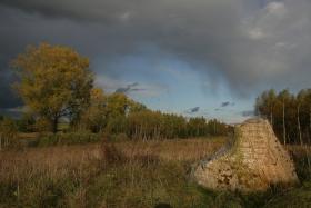 Samotna macewa na miejscowym kirkucie.