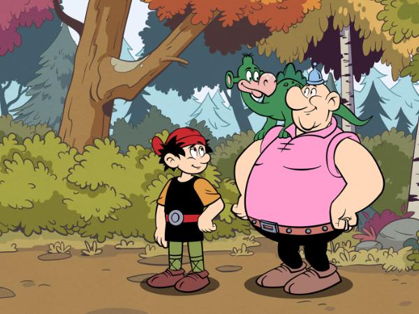 Kadr z animowanego serialu o Kajku i Kokoszu, bohaterach komiksów Janusza Christy.