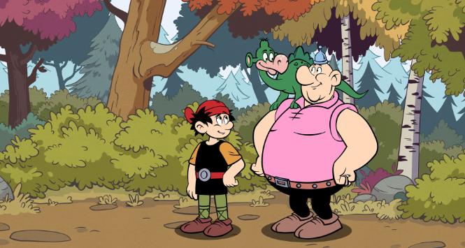 Kadr z animowanego serialu o Kajku i Kokoszu, bohaterach komiksów Janusza Christy.