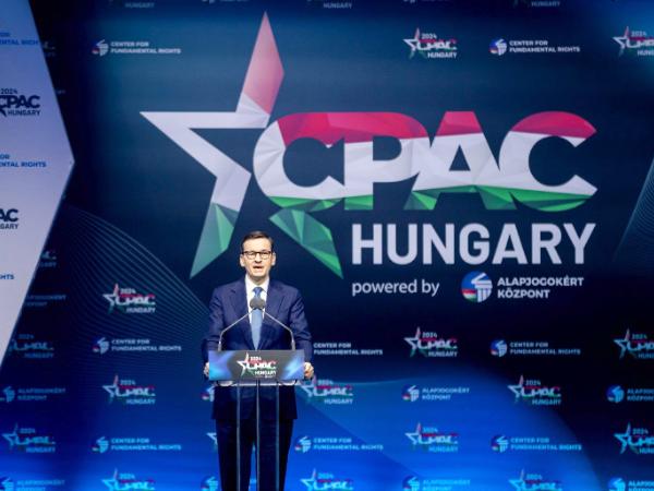 Mateusz Morawiecki na Conservative Political Action Conference w Budapeszcie, 26 kwietnia 2024 r.