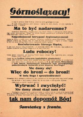 Polska ulotka z czasów plebiscytu i III powstania.