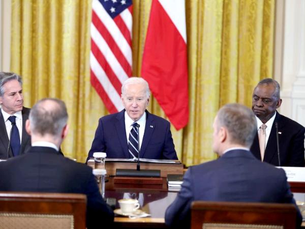 Prezydent Joe Biden podczas wizyty polskich przywódców