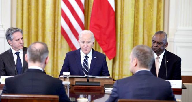 Prezydent Joe Biden podczas wizyty polskich przywódców