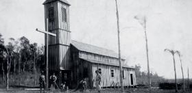 Polski kościół Najświętszego Serca Jezusowego w osadzie Gobernador Lanusse (gmina Wanda, prowincja Misiones), Argentyna, 1946 r.