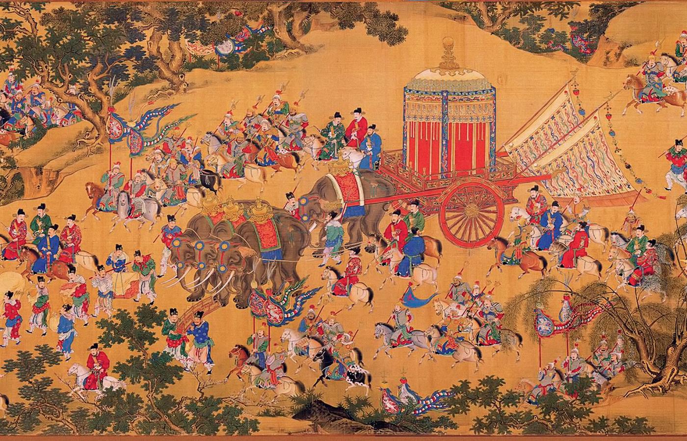 Wyprawa cesarza Xuande z dynastii Ming (1368–1644) do grobowców przodków w okolicach Pekinu (fragment dzieła).