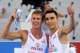 Adam Kszczot (po prawej) i Marcin Lewandowski na Mistrzostwach Europy w Lekkoatletyce, Barcelona 2010 r.