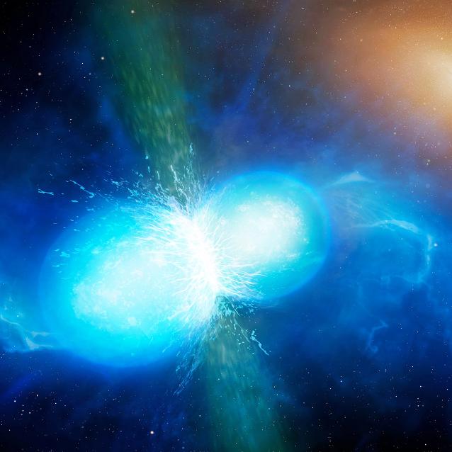 Zderzenie gwiazd neutronowych – wizja artystyczna.