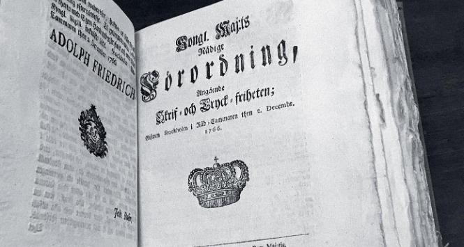 1766 r. Ustawa o wolności prasy przyjęta przez Riksdag. Znosiła ona cenzurę publikacji drukowanych, a obywatelom gwarantowała dostęp do oficjalnych dokumentów i możliwość udziału w debatach politycznych.