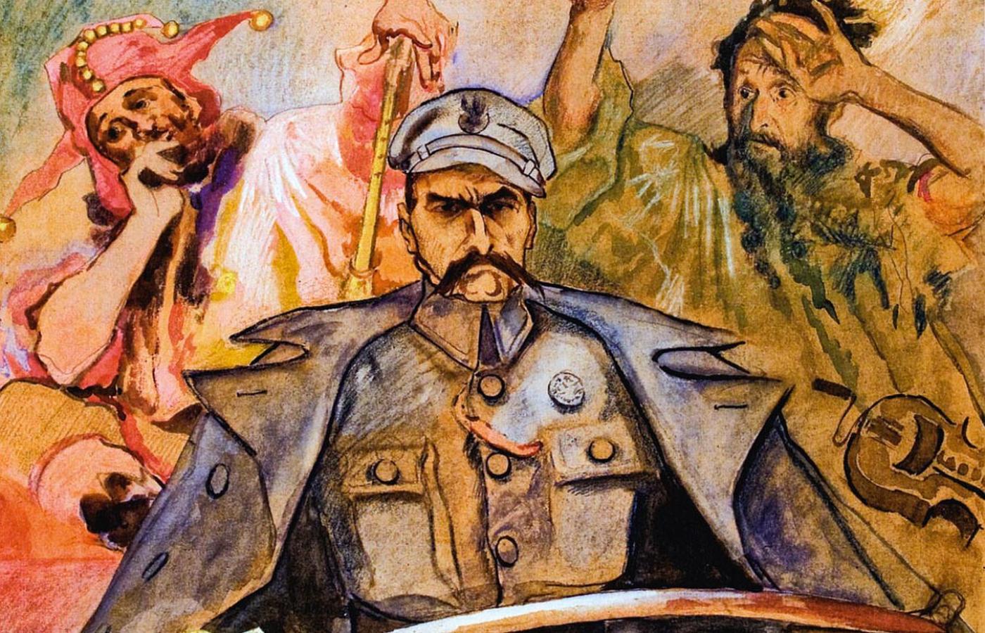 „Piłsudski ze Stańczykiem i Wernyhorą”; obraz Kazimierza Sichulskiego, 1917 r.