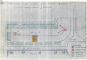 Szkic z lokalizacją punktów, z których obserwowano Jacka Kuronia.