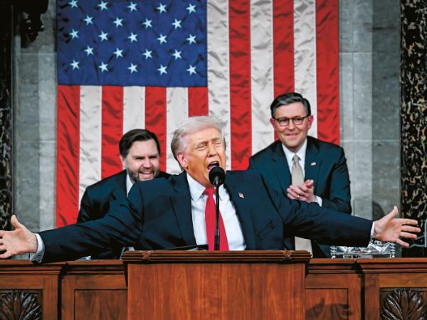 Prezydent Donald Trump wygłasza orędzie o stanie państwa podczas posiedzenia Kongresu,
Waszyngton, 24 lutego 2026 r.