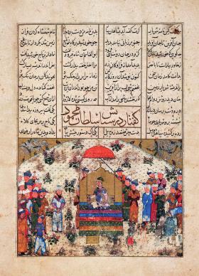 Mahmud z Ghazny na tronie, miniatura perska z połowy XV w.